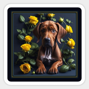 Vizsla yellow roses Sticker